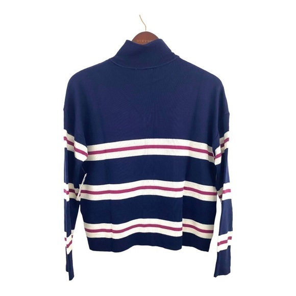 bp. Sweater Medium Womens Navy Half Zip Mock Neck Navy Pink White Stripe NWT - Picture 2 of 5